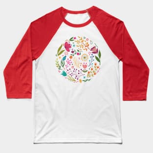 colorful illustration with beautiful cat and flowers #7 Baseball T-Shirt